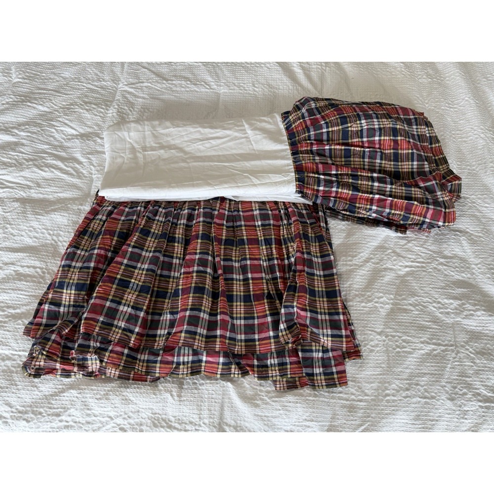 Ralph Lauren Red Navy Plaid Bed Skirt - Picture 4 of 12